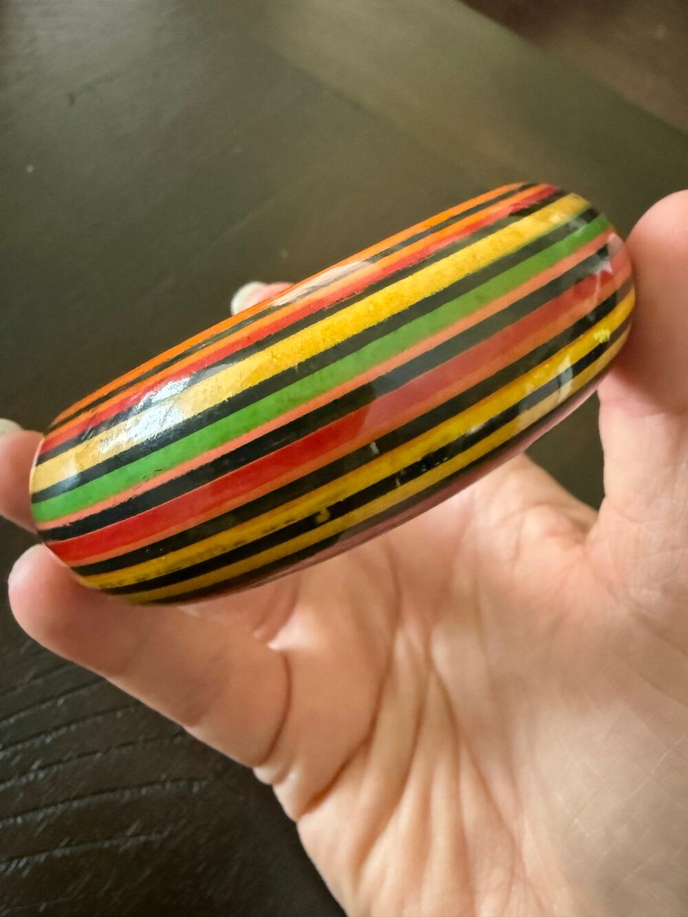 Vintage Made in India Hand Painted Wood Striped Wide Bangle Bracelet